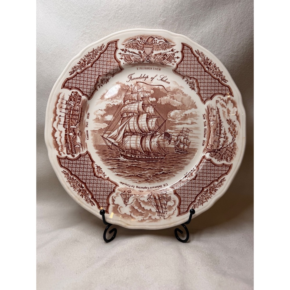VTG Alfred Meakin Fair Winds Friendship of Salem 11" Brown Transferware Plate